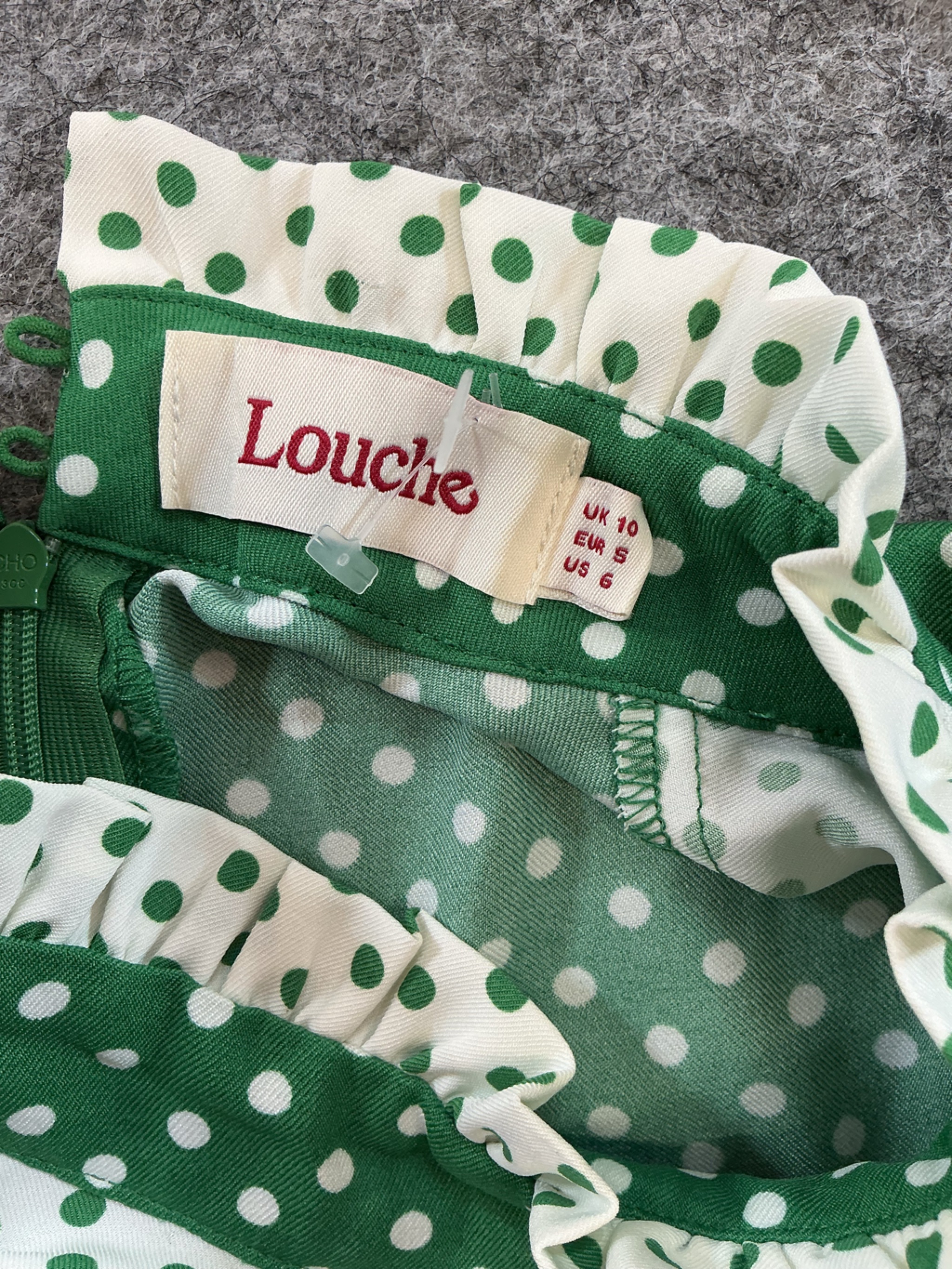 Louche London Sorrel Green And White Polka Dot Long Sleeve Midi Dress Size 6 — image 3 of 5